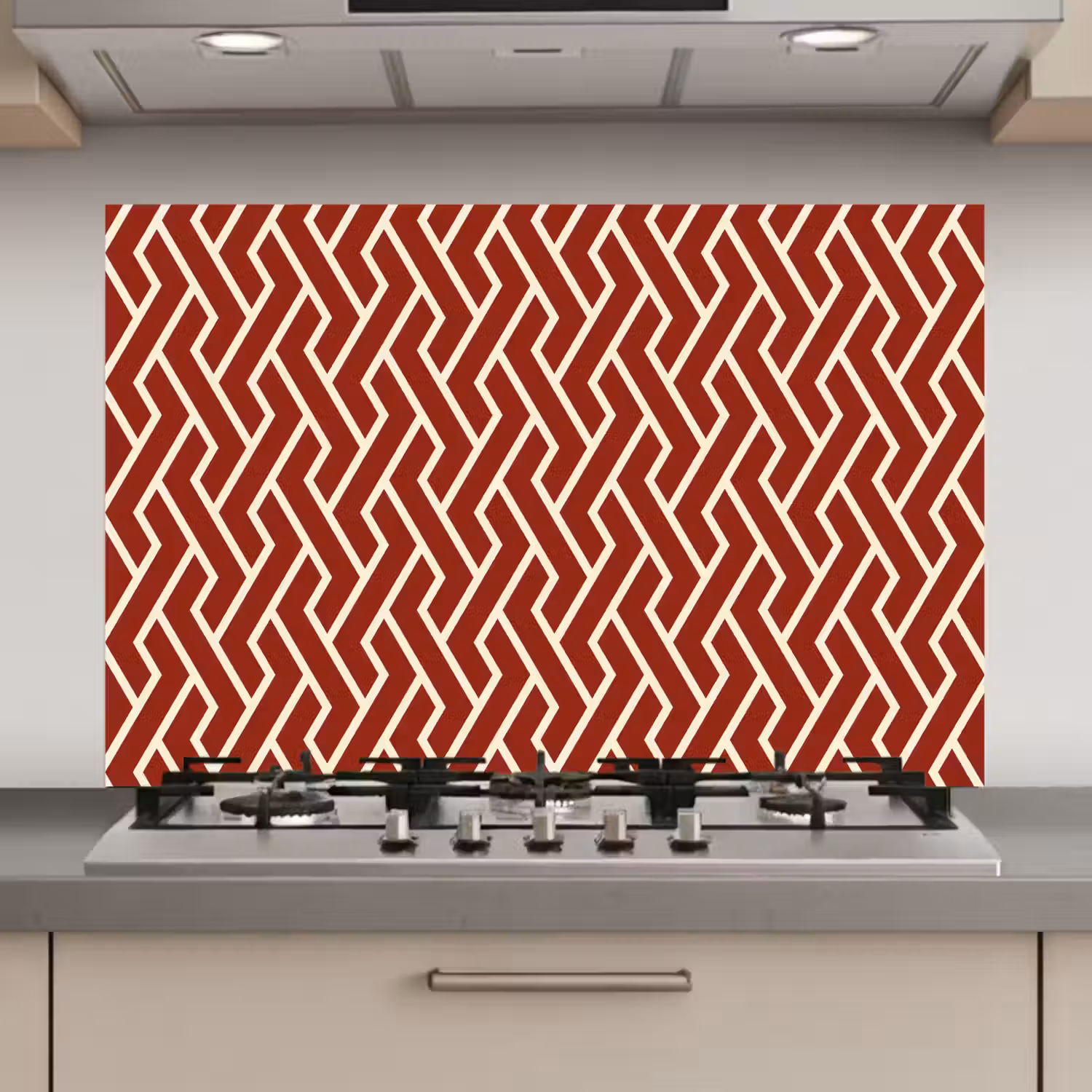 Rood - Beige - Patroon - Lijnen keuken achterwand spatscherm klein 900 -3d_website