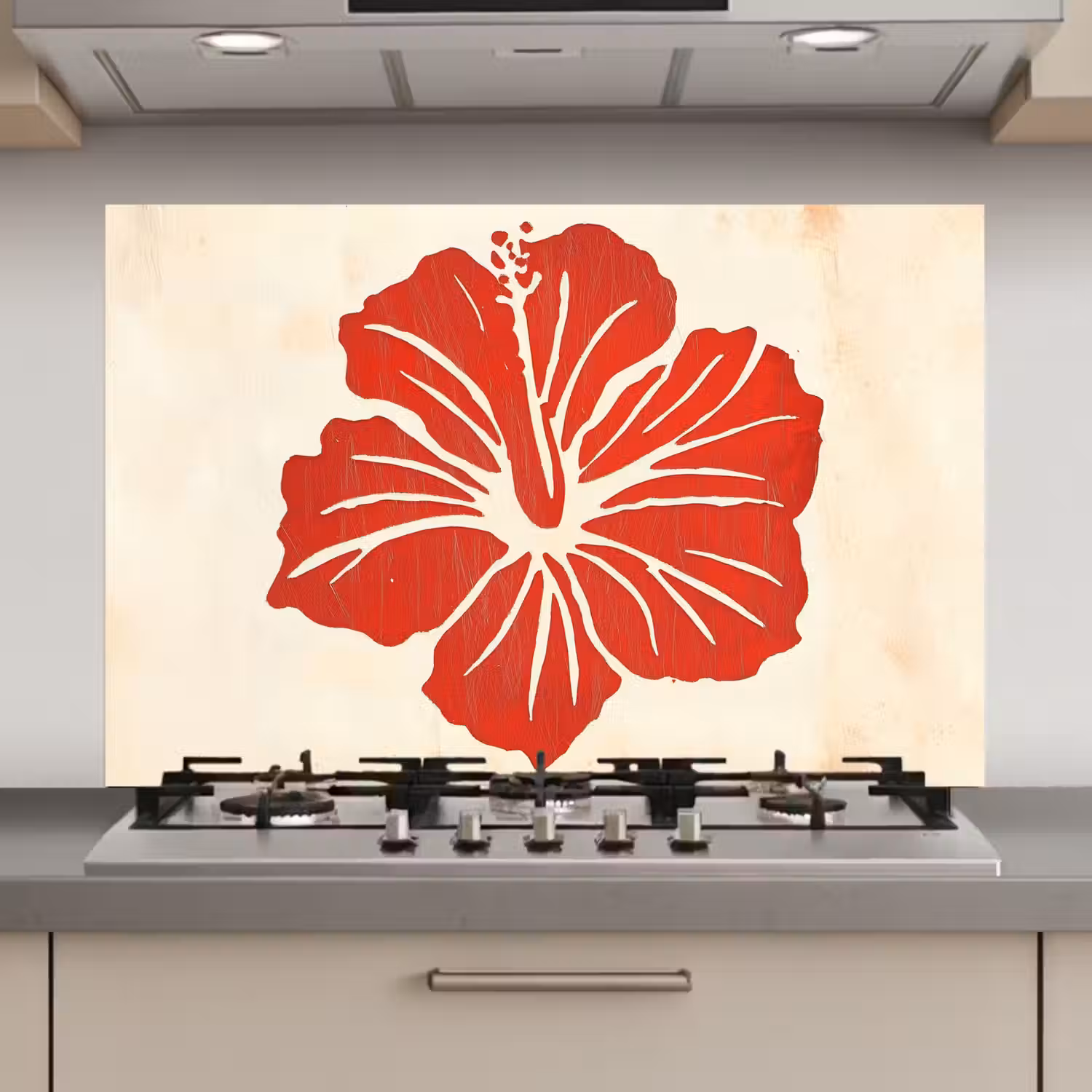 Rode hibiscusbloem - Textuur achtergrond - Beige keuken achterwand spatscherm klein -3d_website