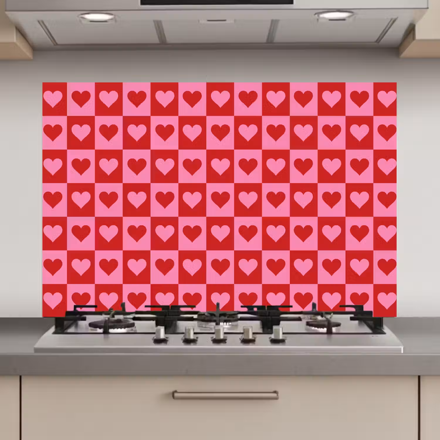 Rood - Roze - Schaakbord - Valentijn keuken achterwand spatscherm klein -3d_website