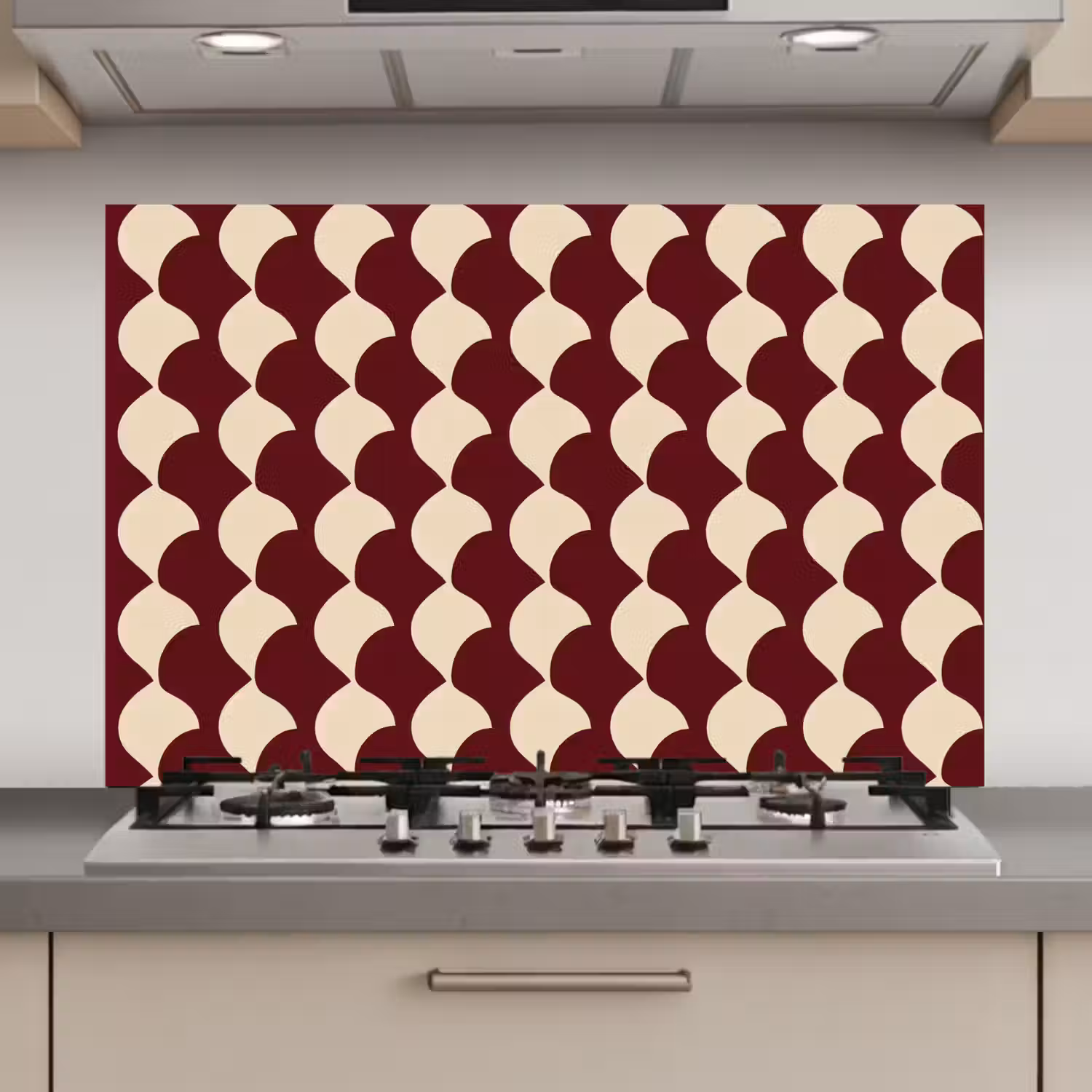 Rood - Tegelpatroon - Crème keuken achterwand spatscherm klein 900 -3d_website