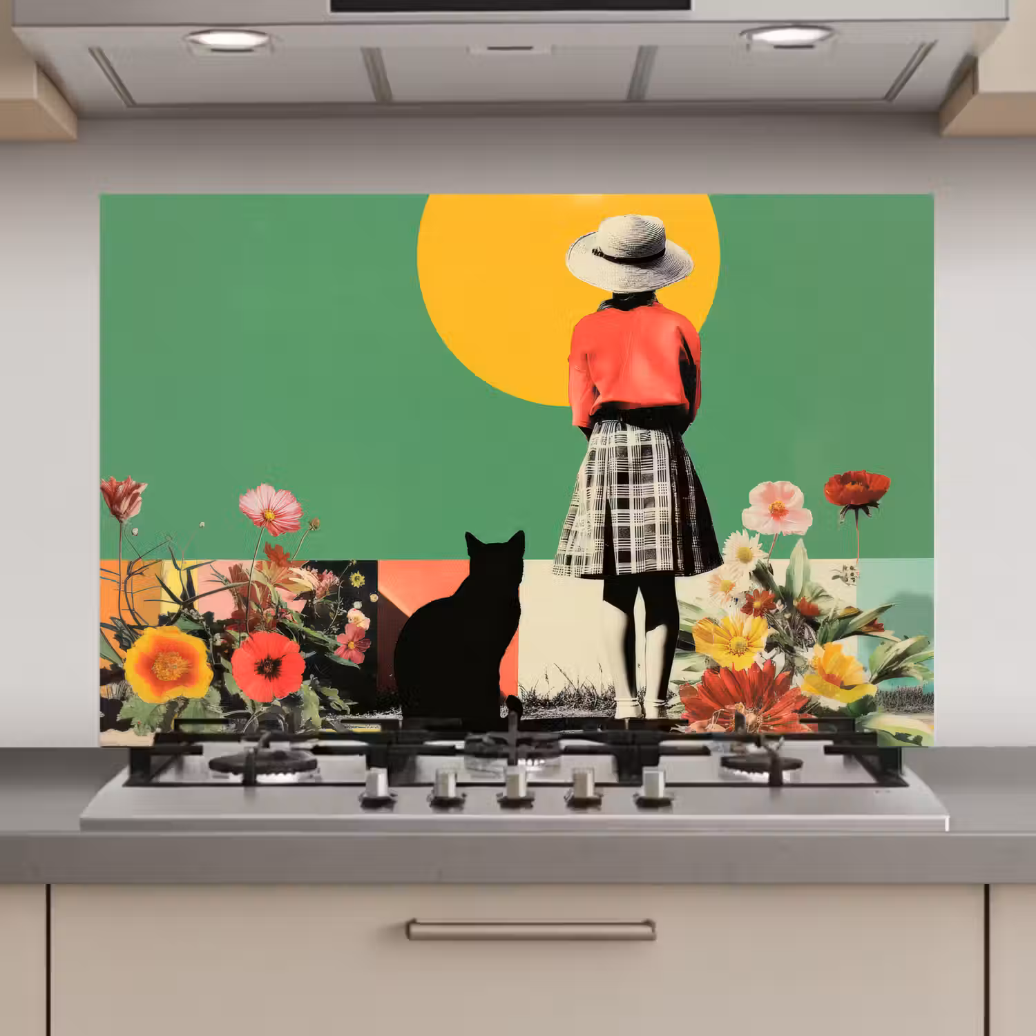 Retro - Meisje - Kat - Zon keuken achterwand spatscherm klein -3d_website