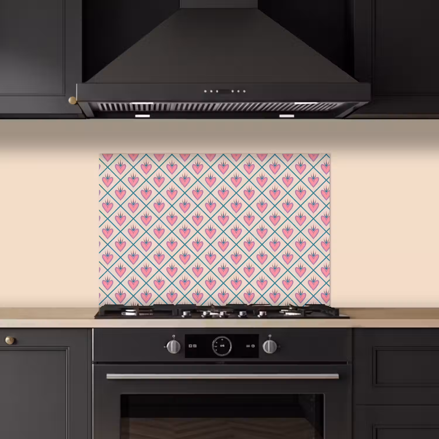Retro - Ruit - Hartjes - Patroon keuken achterwand spatscherm klein 900 -sfeer1