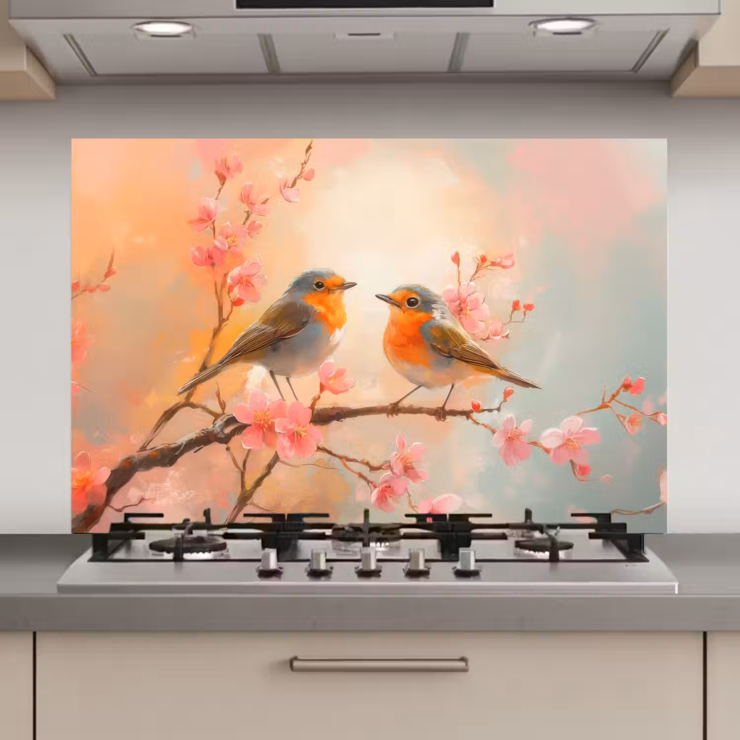 Roodborstjes - Sierlijk - Bloesemtak keuken achterwand spatscherm klein -3d_website