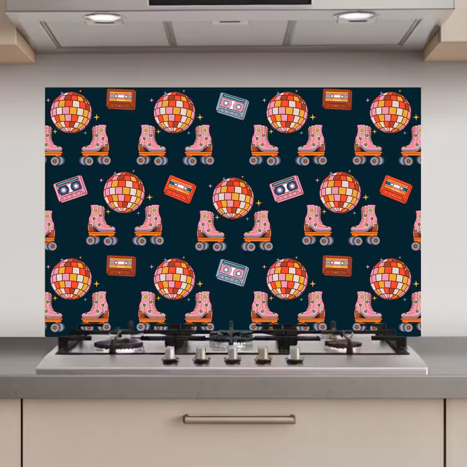 Rolschaatsen - Patroon - Disco keuken achterwand spatscherm klein 900 -3d_website
