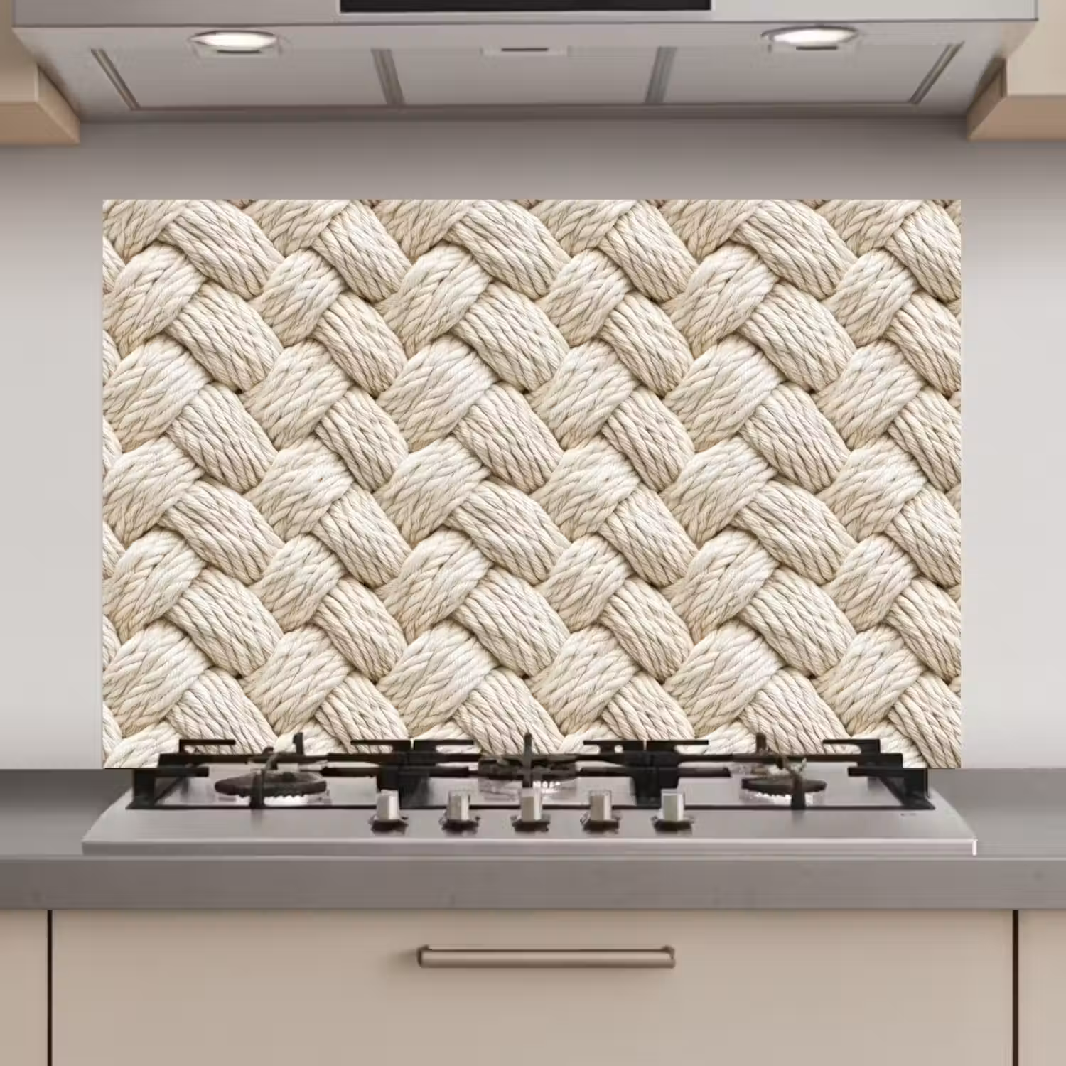 Touw - Gebreid - Beige keuken achterwand spatscherm klein 900 -3d_website