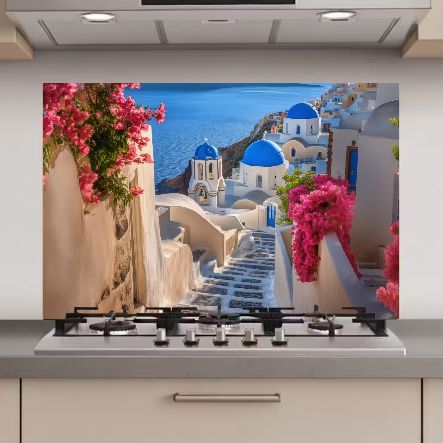 Santorini - Bloemen - Griekenland keuken achterwand spatscherm klein -3d_website