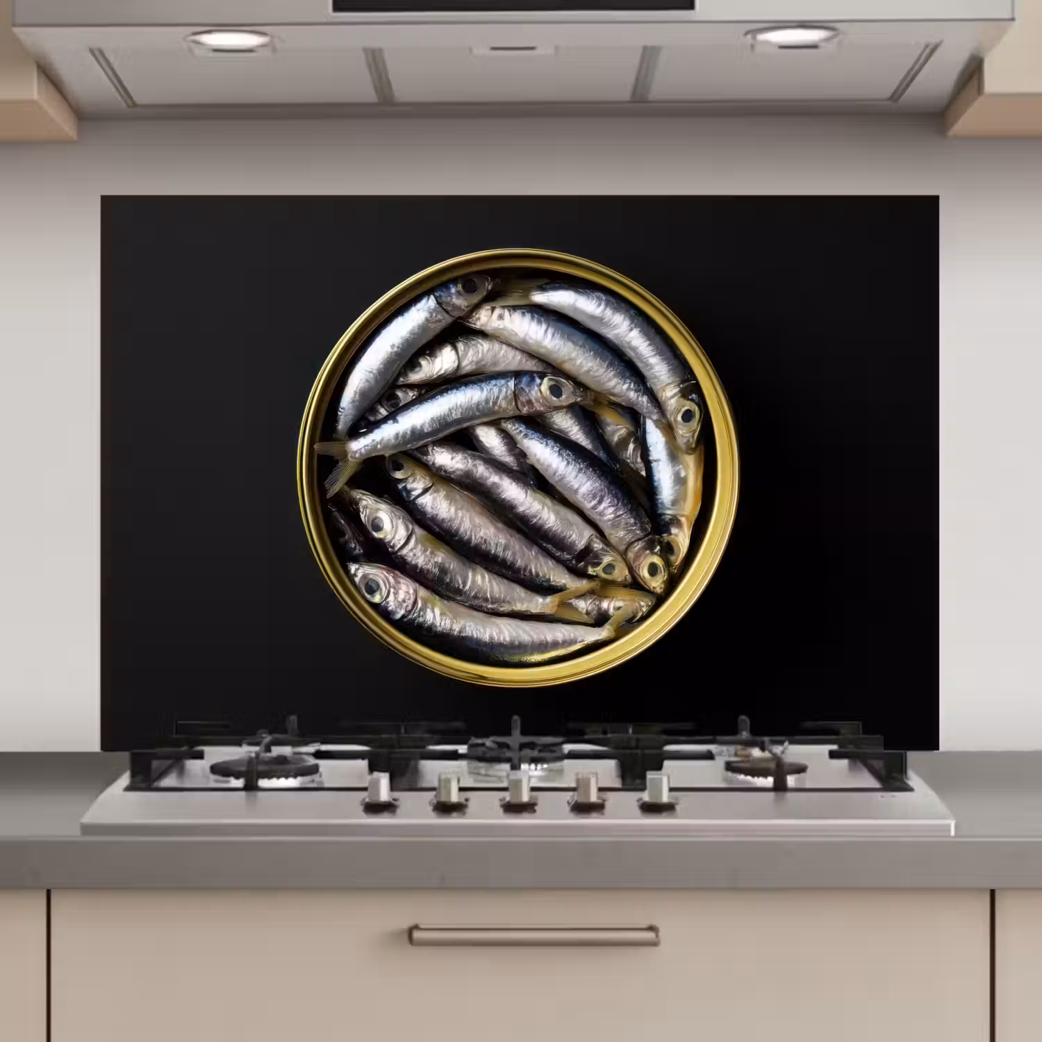 Sardines - Vissen - Rond - Zwart keuken achterwand spatscherm klein -3d_website