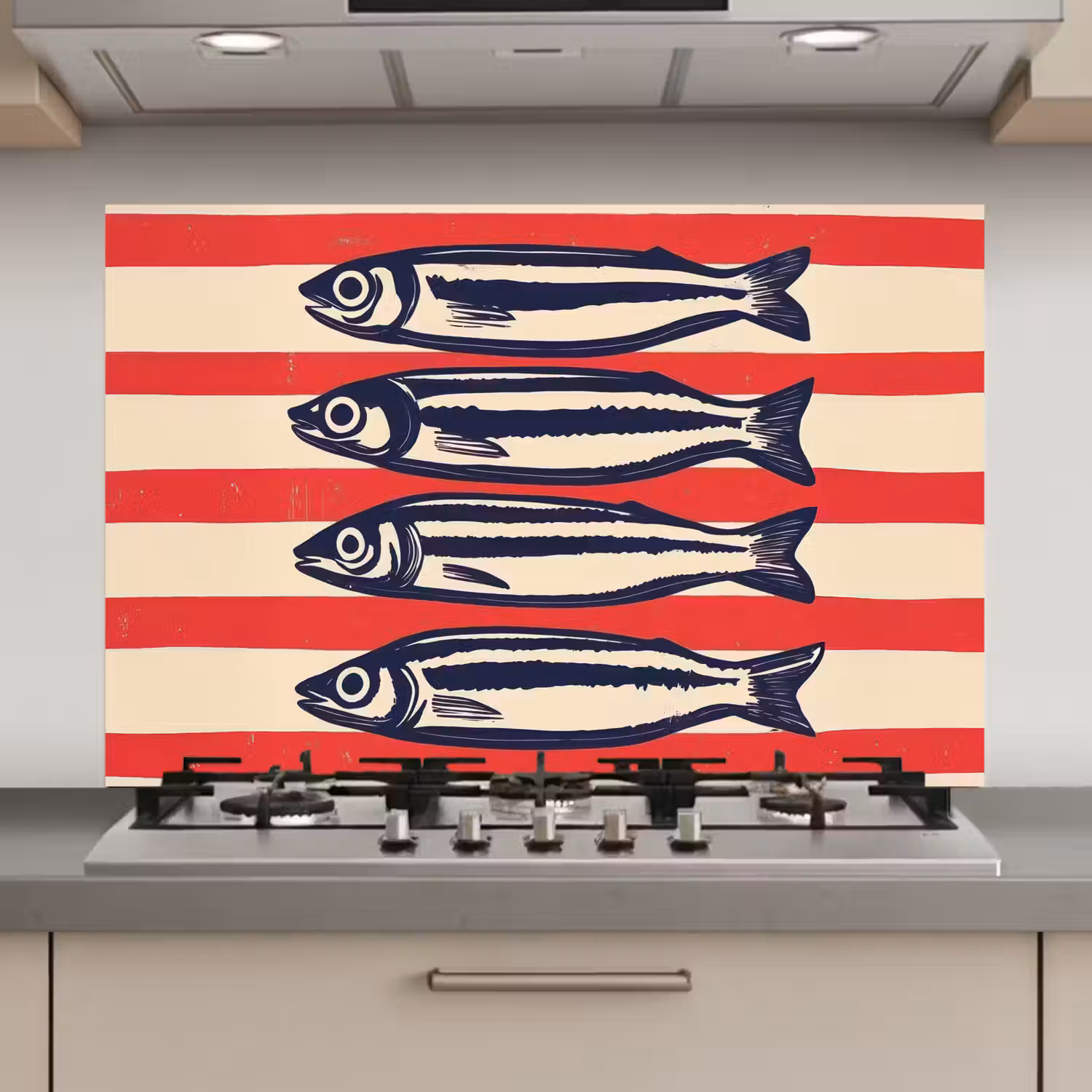 Sardines - Rood en beige strepen keuken achterwand spatscherm klein -3d_website
