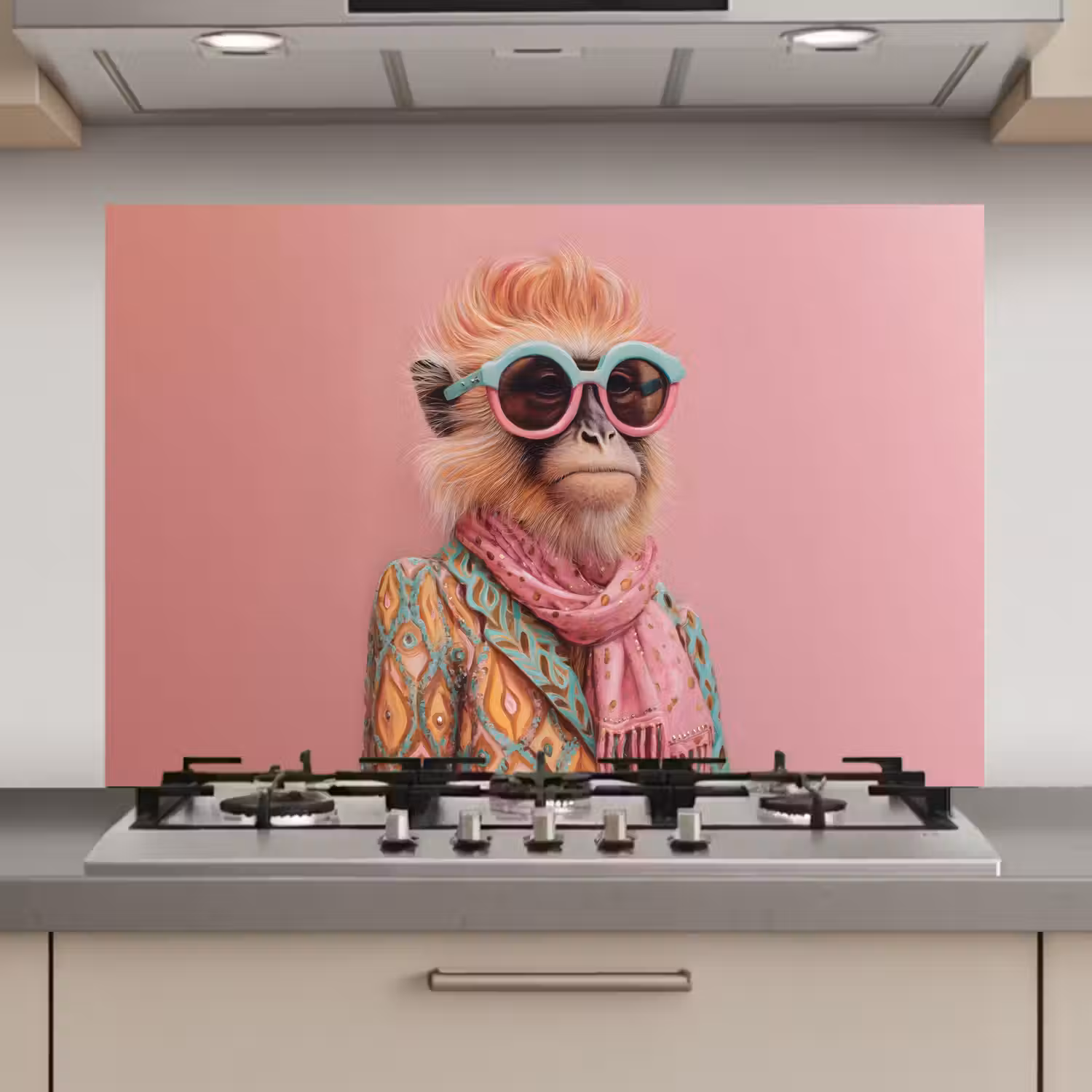 Sjaal - Aap - Zonnebril - Jasje keuken achterwand spatscherm klein -3d_website