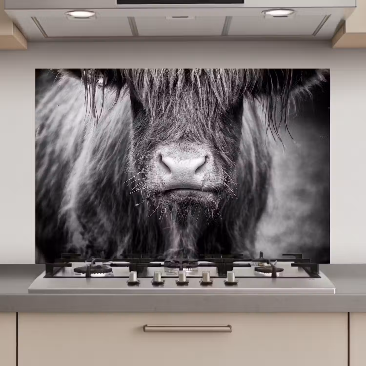 Schotse hooglander - Koe - Zwart - Wit - Dieren keuken achterwand spatscherm klein -3d_website