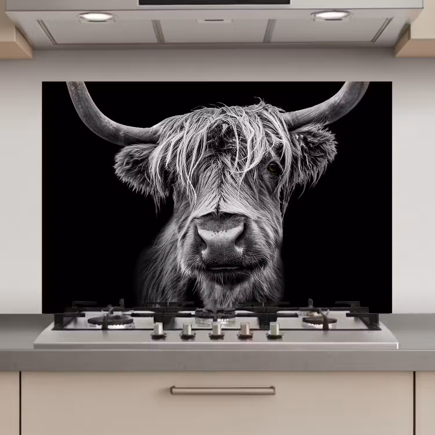 Schotse Hooglander - Horens - Zwart - Wit - Koe - Wild - Dieren keuken achterwand spatscherm klein -3d_website