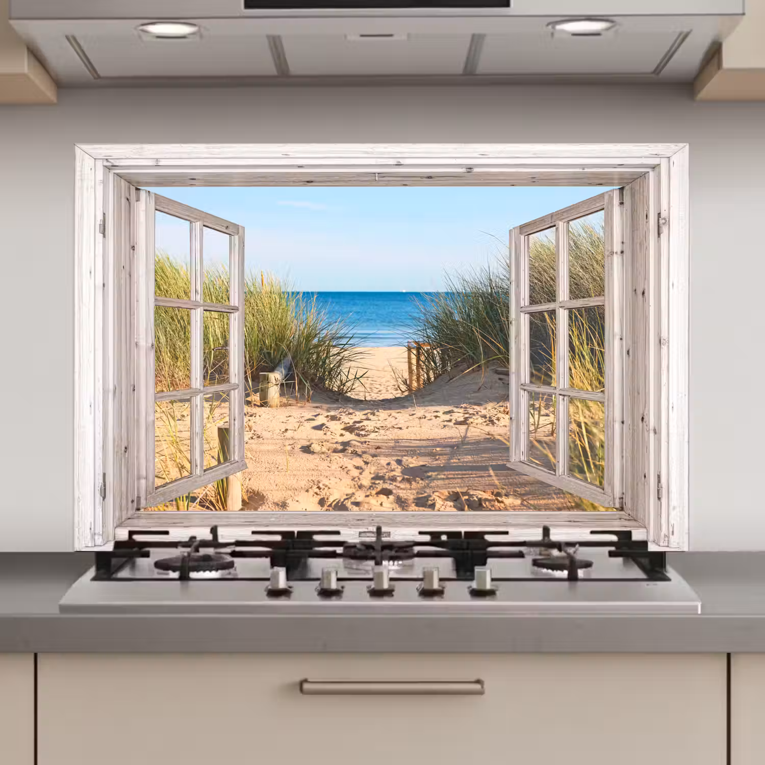 Doorkijk - Strand - Zee - Duinen - Zand - Water - Helmgras keuken achterwand spatscherm klein -3d_website