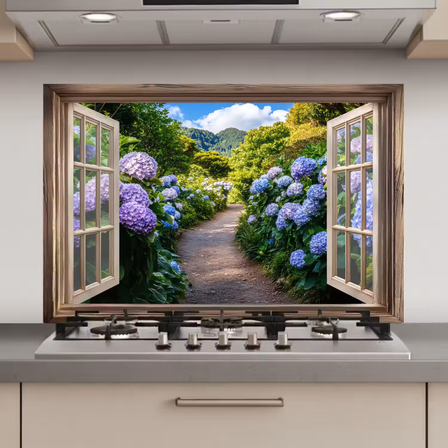 Doorkijk - Hortensia - Pad - Natuur keuken achterwand spatscherm klein -3d_website