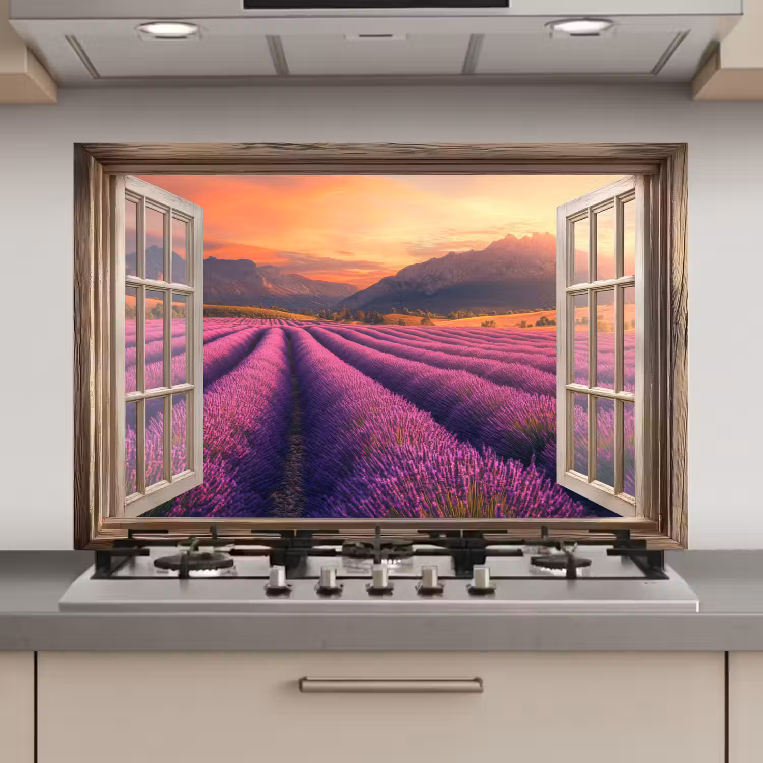 Doorkijk - Lavendel - Landschap - Bloemen - Paars keuken achterwand spatscherm klein -3d_website