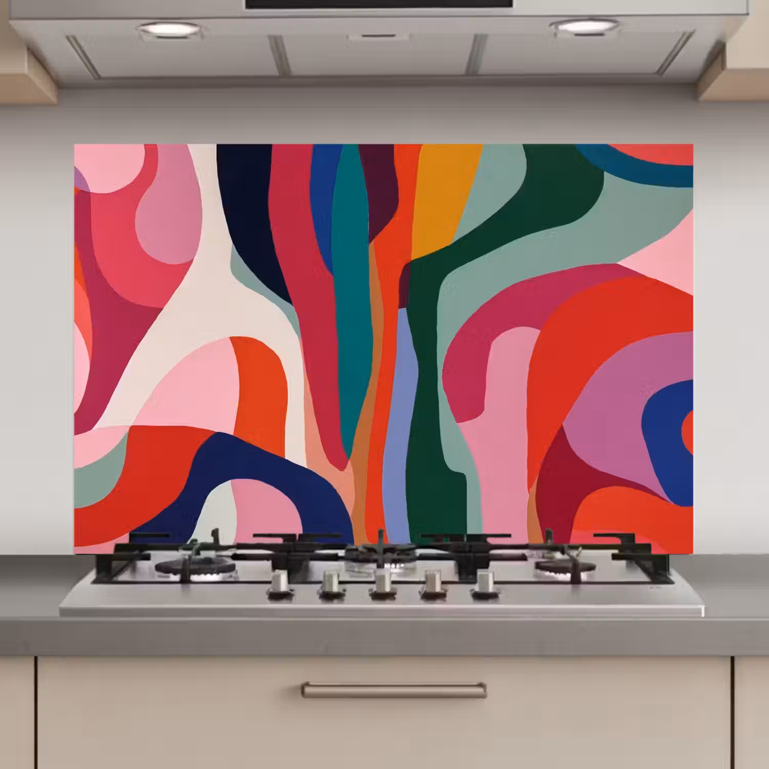Vormen - Bochten - Kleurrijk - Abstract keuken achterwand spatscherm klein -3d_website