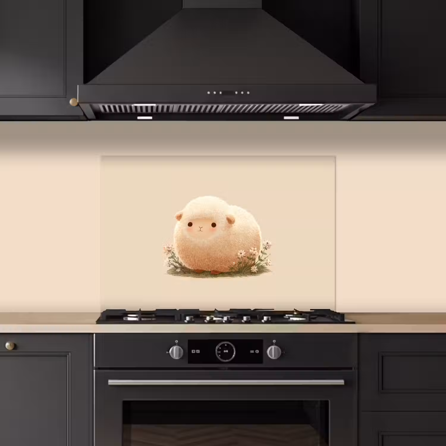 Schaap - Beige - Bloemen keuken achterwand spatscherm klein -sfeer1