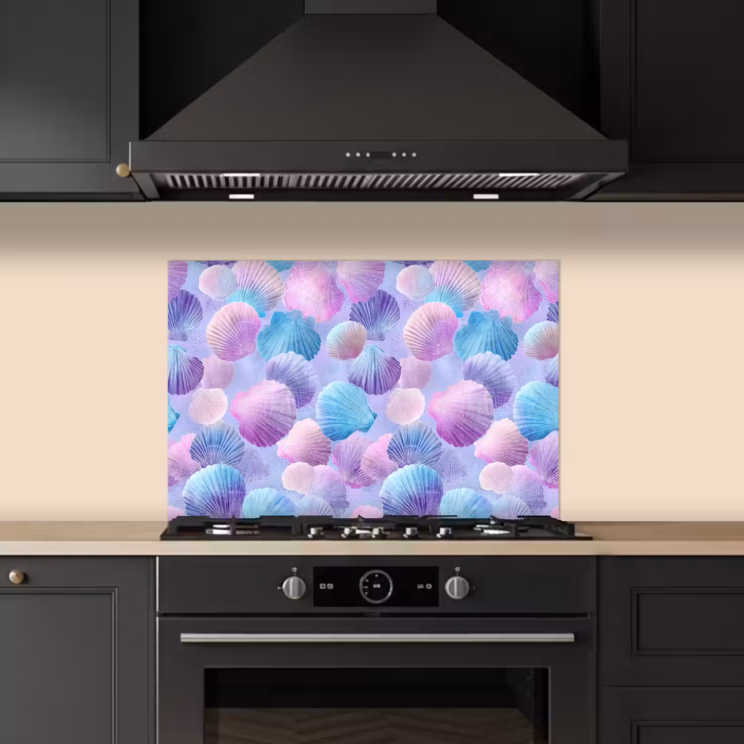 Schelpen - Paars - Blauw - Patroon keuken achterwand spatscherm klein -sfeer1