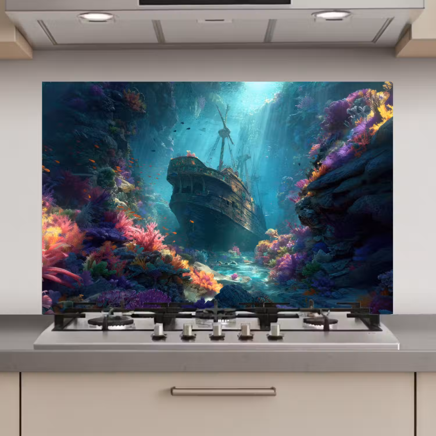 Schip - Hout - Koraalriffen - Zonlicht keuken achterwand spatscherm klein -3d_website