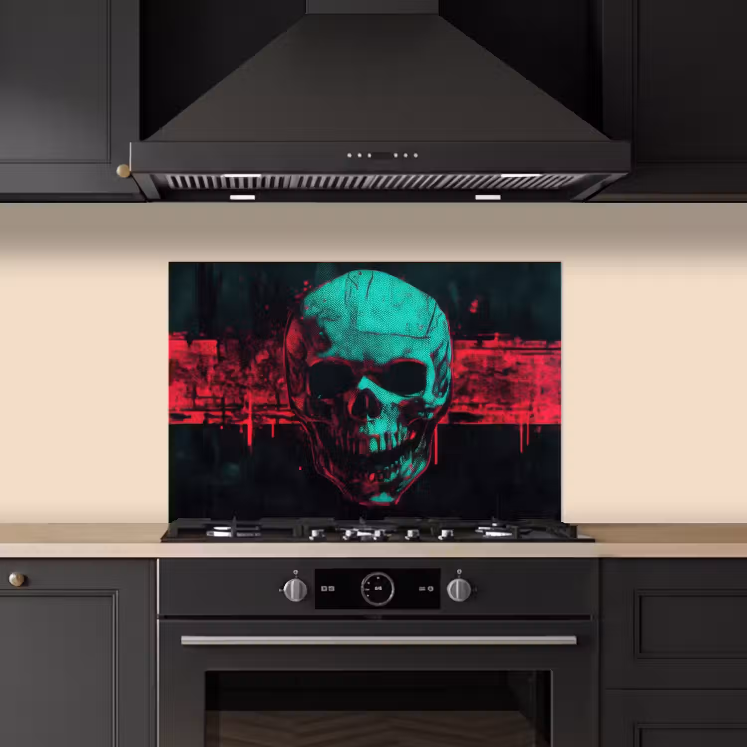 Schedel - Cyberpunk - Neon Rood keuken achterwand spatscherm klein -sfeer1