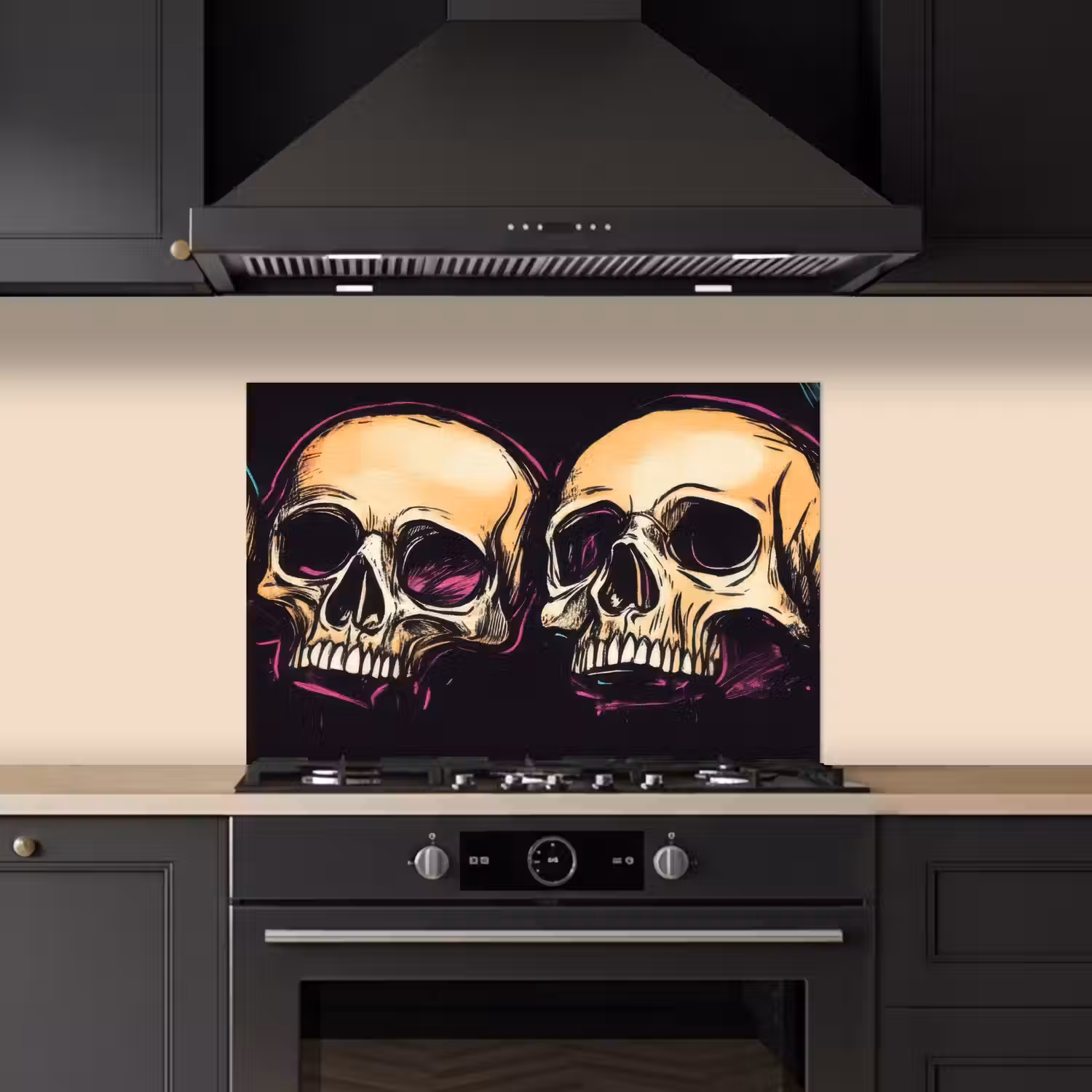 Schedels - Graffiti - Neon keuken achterwand spatscherm klein -sfeer1