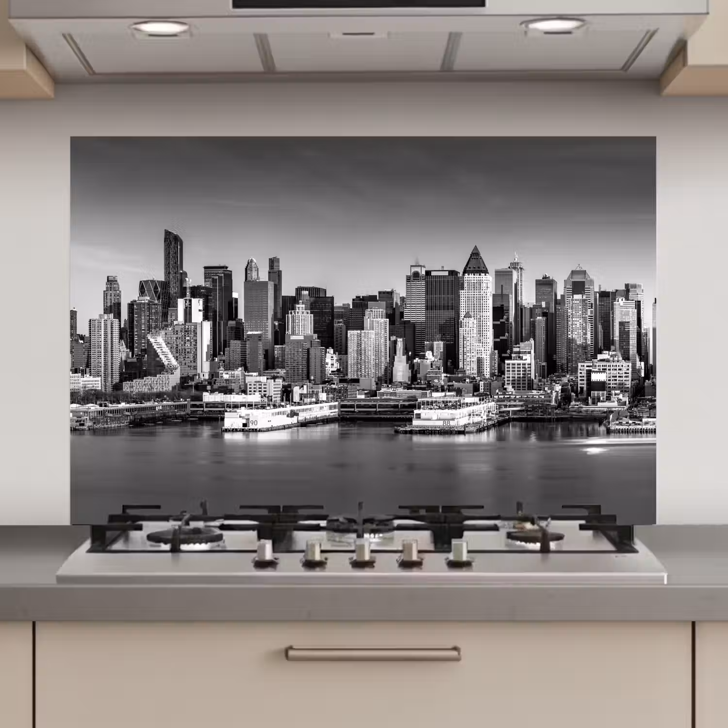 Skyline - Stad - Wolkenkrabbers - Zwart - Wit keuken achterwand spatscherm klein -3d_website