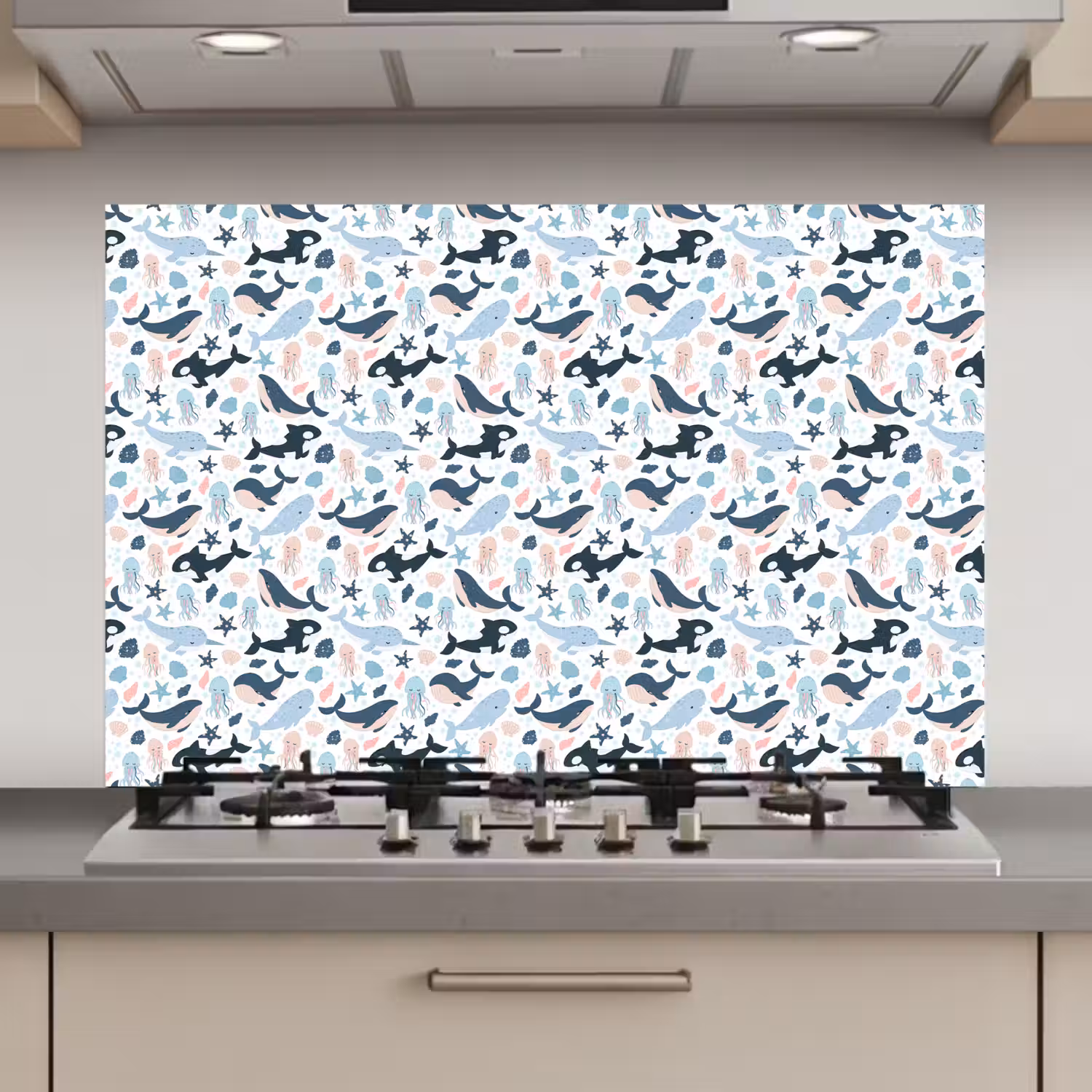 Klein - Oceaan - Walvissen - Octopus keuken achterwand spatscherm klein 900 -3d_website