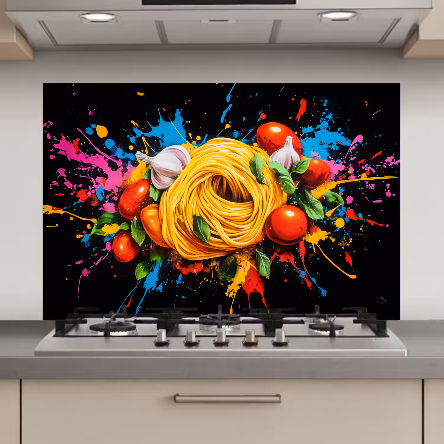 Spaghetti - Graffiti - Verf - Kleurrijk - Eten - Modern keuken achterwand spatscherm klein -3d_website