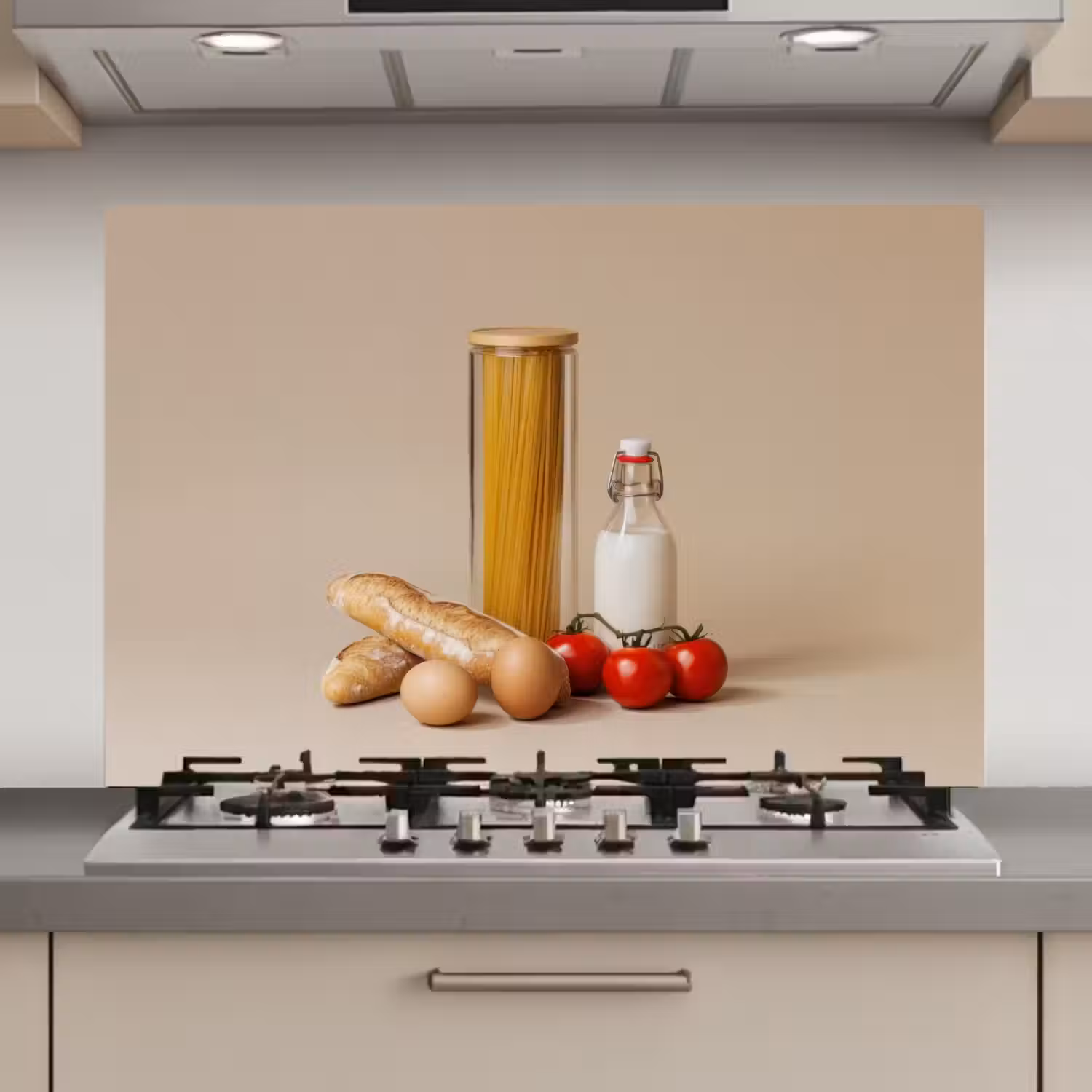 Spaghetti - Melk - Tomaten - Eieren - Brood keuken achterwand spatscherm klein -3d_website