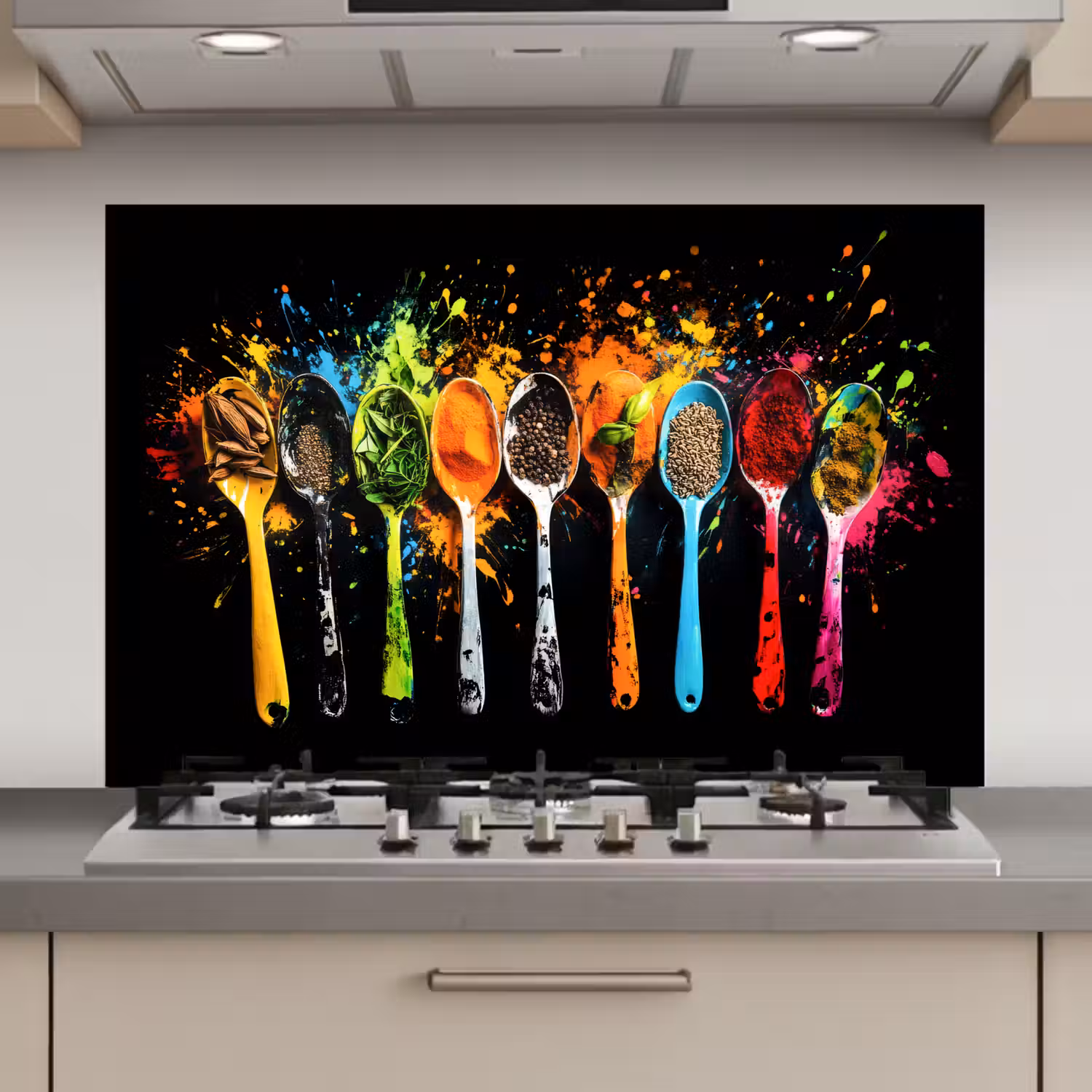 Lepels - Kruiden - Modern - Graffiti - Verf - Kleurrijk keuken achterwand spatscherm klein -3d_website