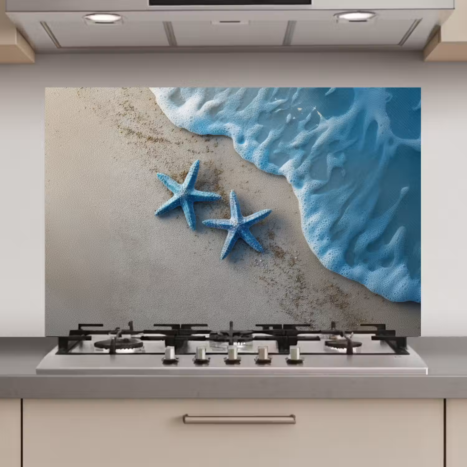 Zeesterren - Zand - Zee - Blauw keuken achterwand spatscherm klein -3d_website