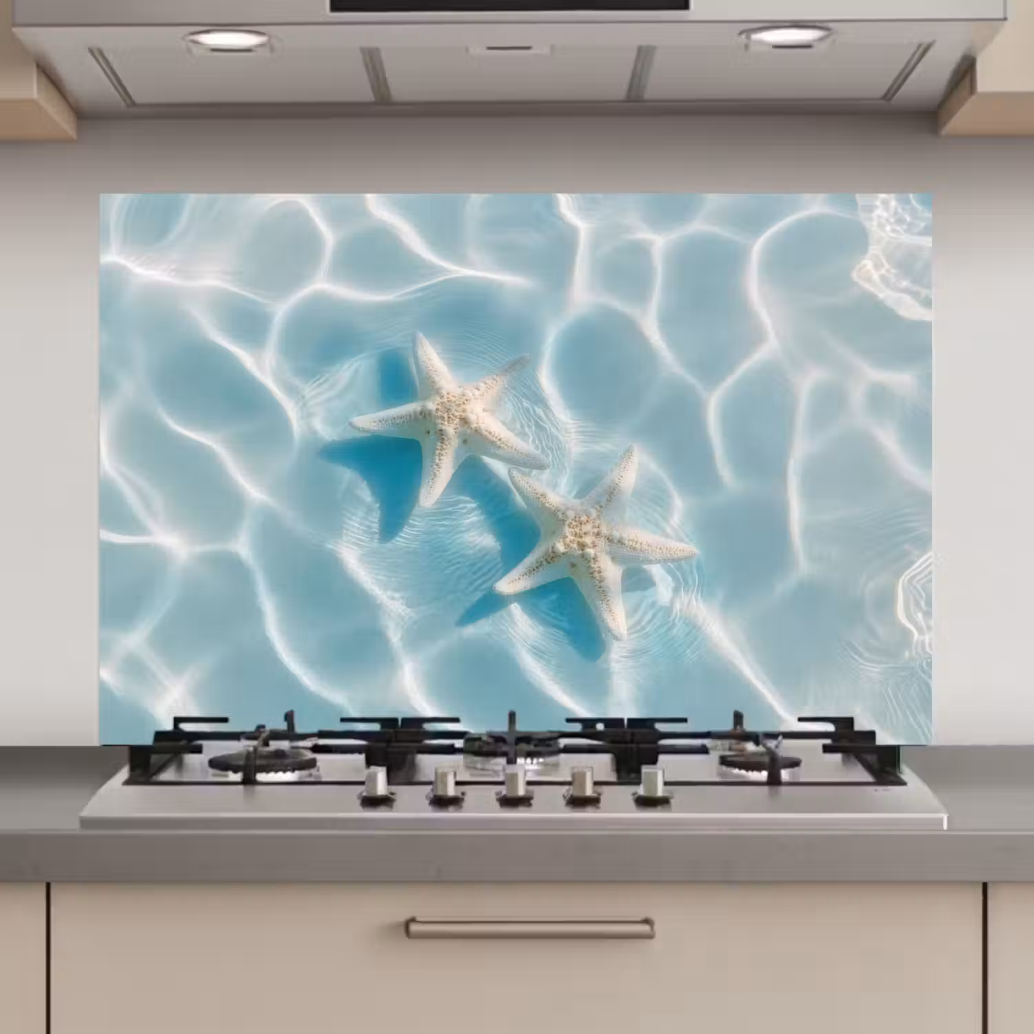 Zeesterren - Golvend water - Rustgevend keuken achterwand spatscherm klein -3d_website