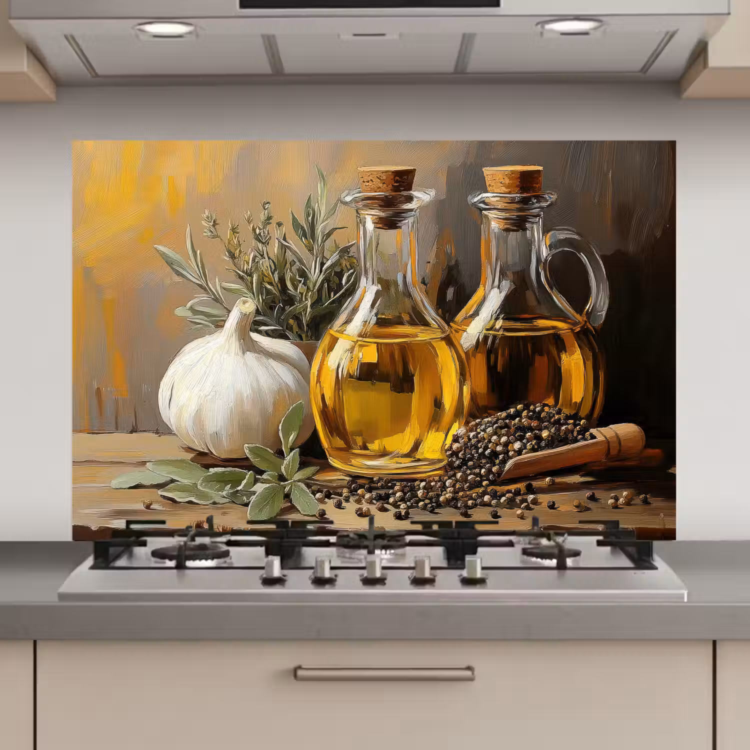 Stilleven - Olijfolie - Knoflook - Kruiden keuken achterwand spatscherm klein -3d_website