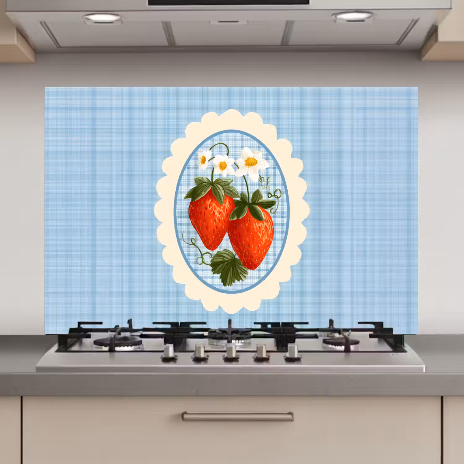 Aardbeien - Lijst - Rood - Geruit keuken achterwand spatscherm klein -3d_website
