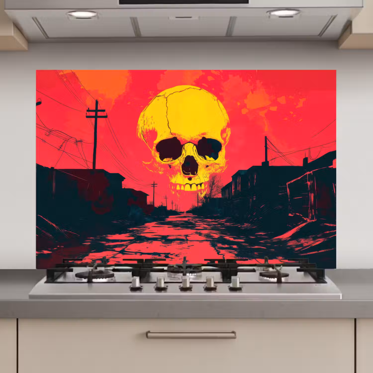 Straat - Verlaten - Schedel - Geel keuken achterwand spatscherm klein -3d_website