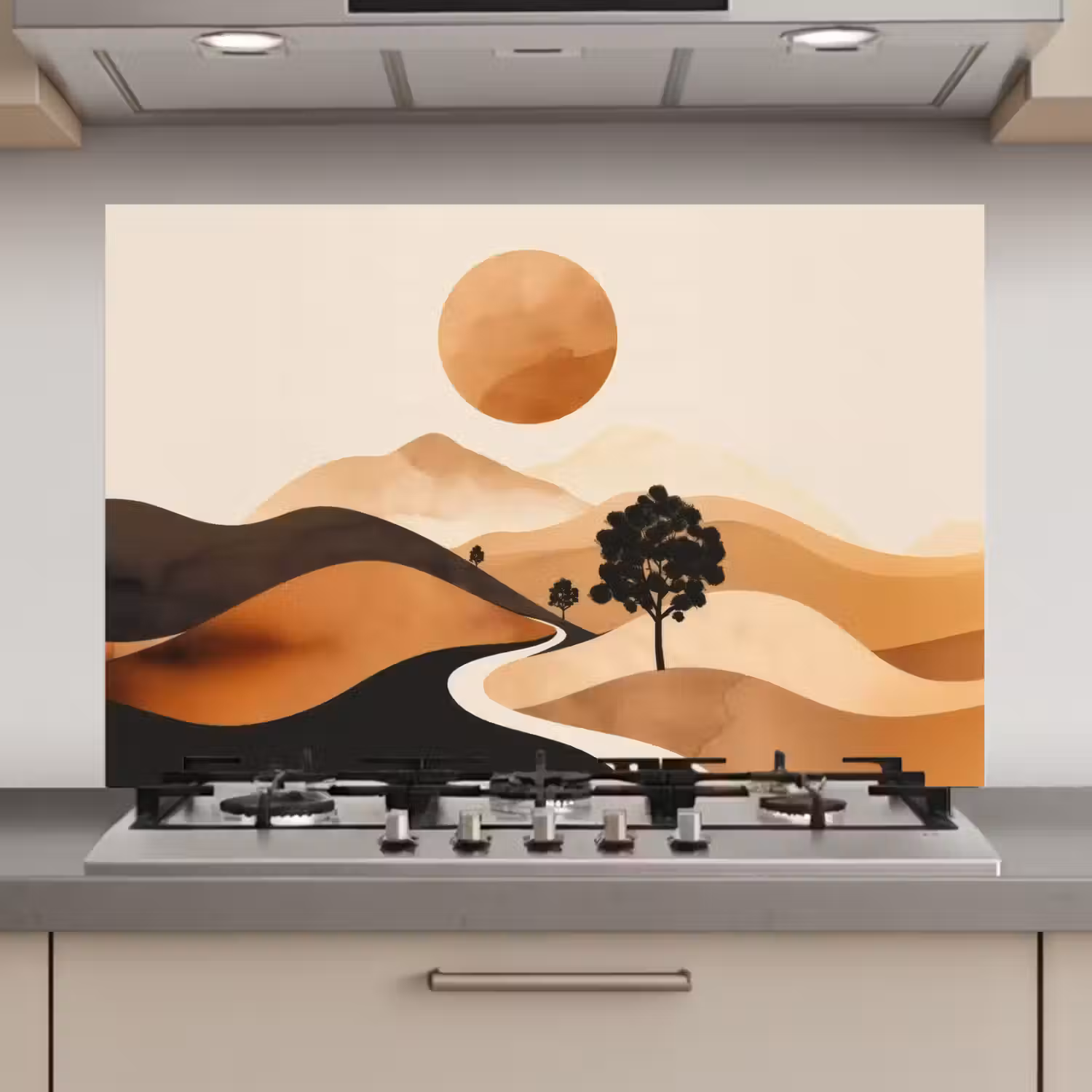 Zon - Heuvels - Boom - Abstract keuken achterwand spatscherm klein -3d_website