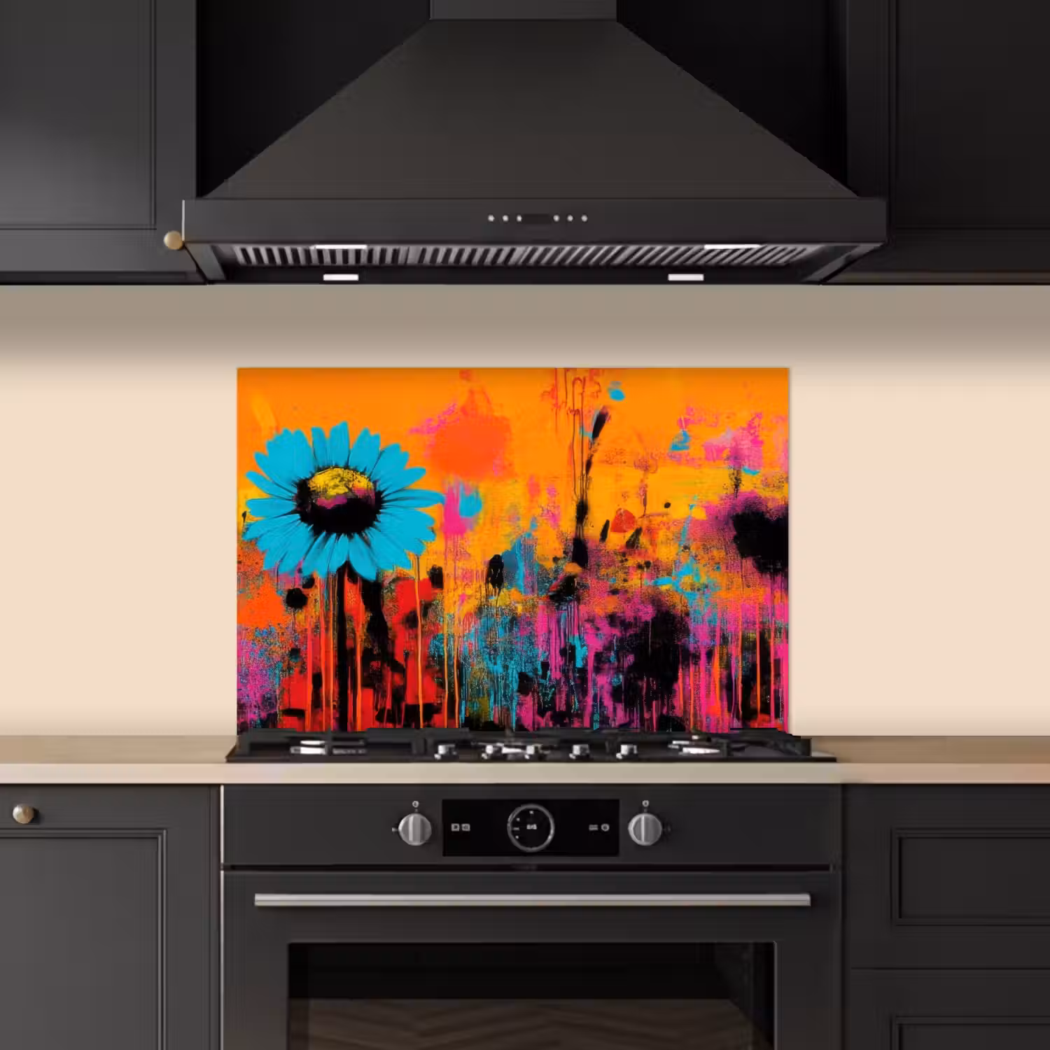 Zonnebloemen - Abstract - Oranje keuken achterwand spatscherm klein -sfeer1