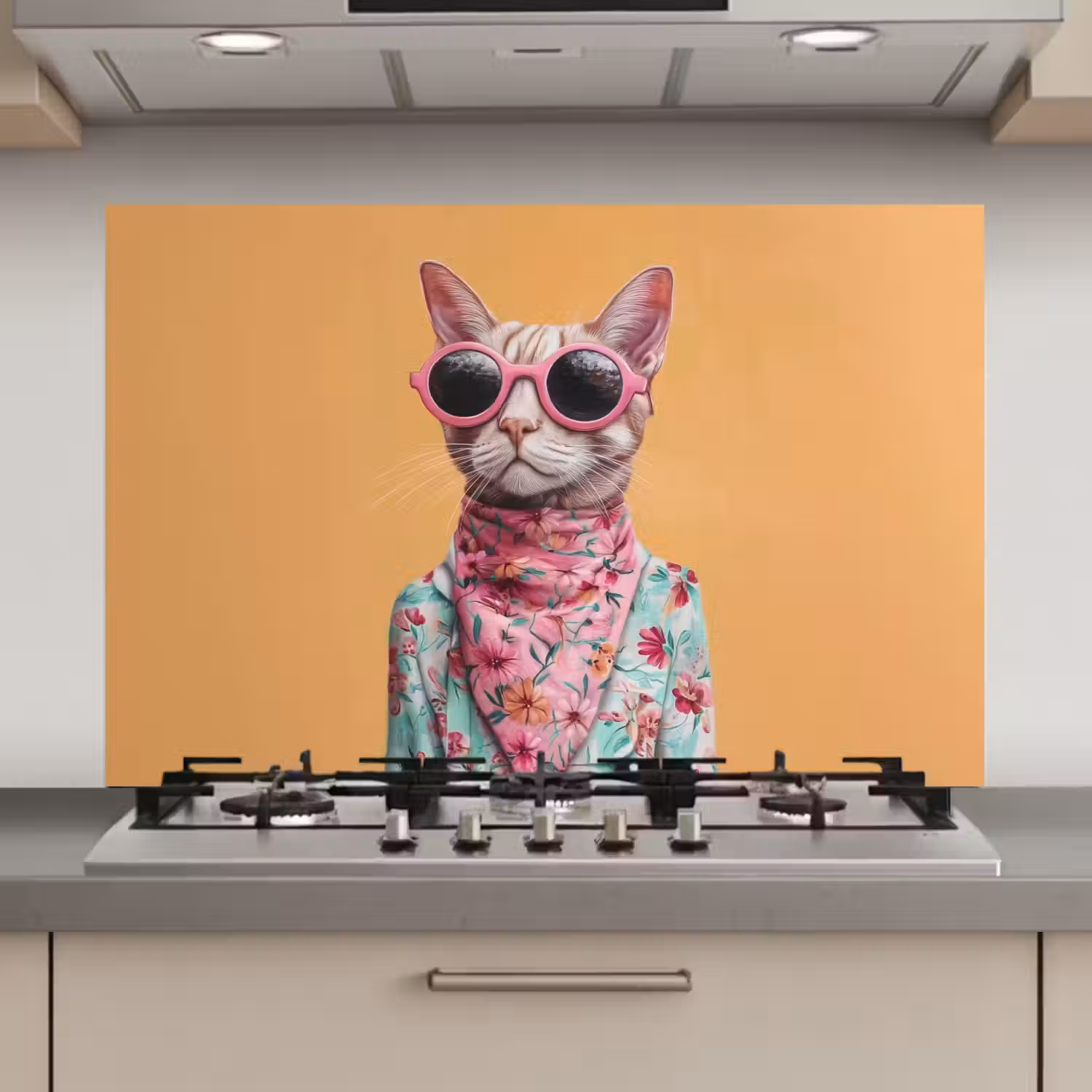 Zonnebril - Kat - Sjaal - Bloemen keuken achterwand spatscherm klein -3d_website