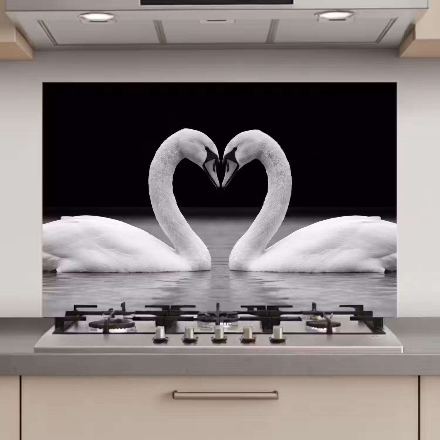 Zwanen - Hart - Zwart - Wit keuken achterwand spatscherm klein -3d_website