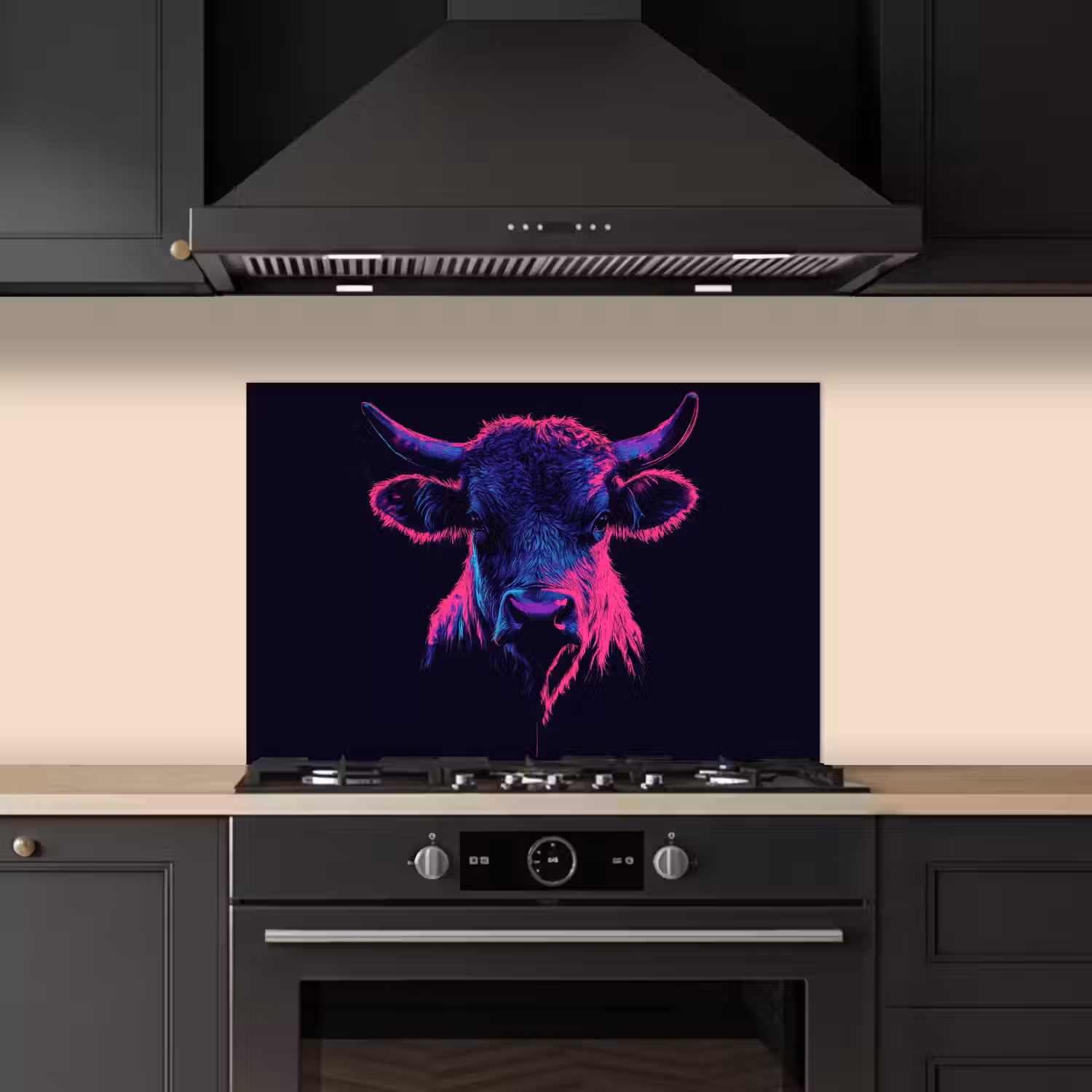 Stier - Neon - Zwart - Kleur keuken achterwand spatscherm klein -sfeer1