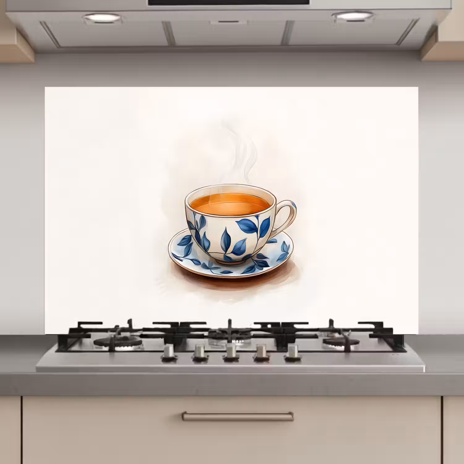 Theekop - Bladeren - Blauw keuken achterwand spatscherm klein -3d_website