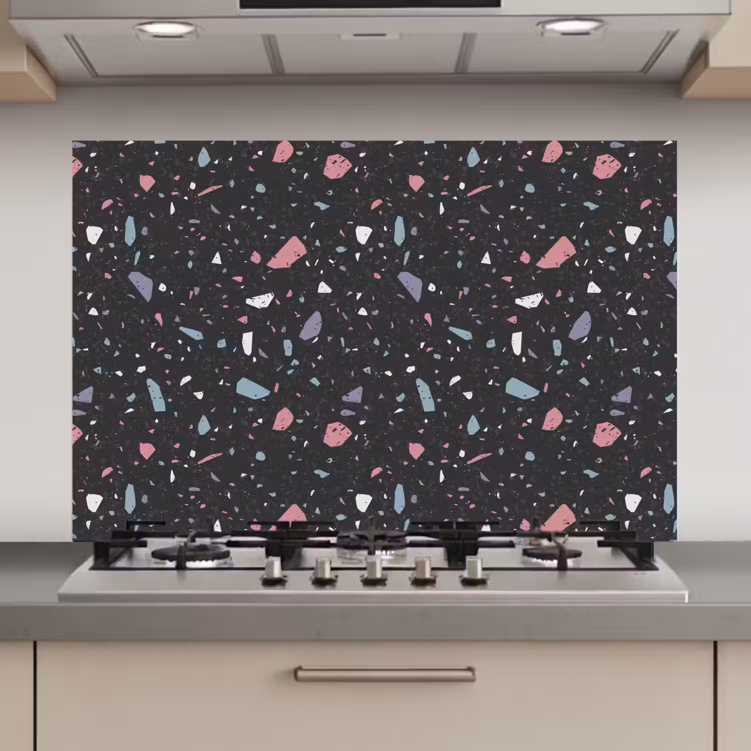 Terrazzo - Patroon - Zwart - Zacht keuken achterwand spatscherm klein 900 -3d_website