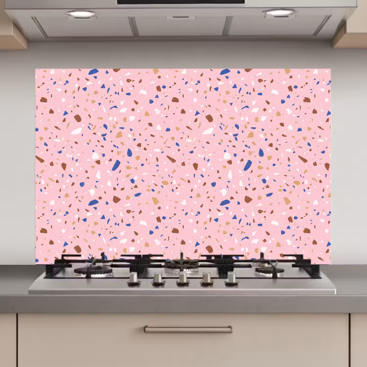 Terrazzo - Patroon - Kleurrijk - Roze keuken achterwand spatscherm klein 900 -3d_website