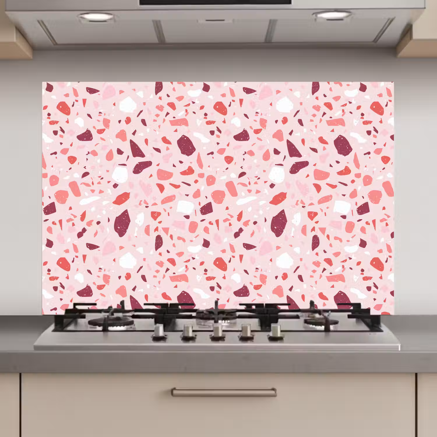 Terrazzo - Patroon - Roze keuken achterwand spatscherm klein 900 -3d_website