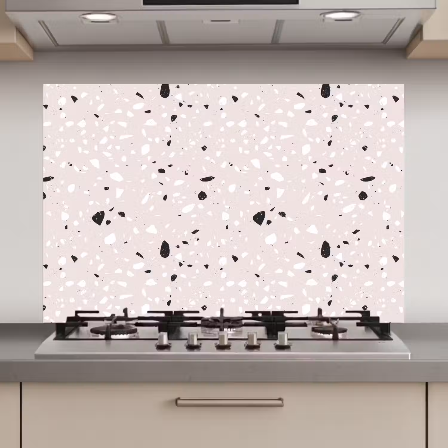Terrazzo - Patroon - Zacht - Zwart - Wit keuken achterwand spatscherm klein 900 -3d_website