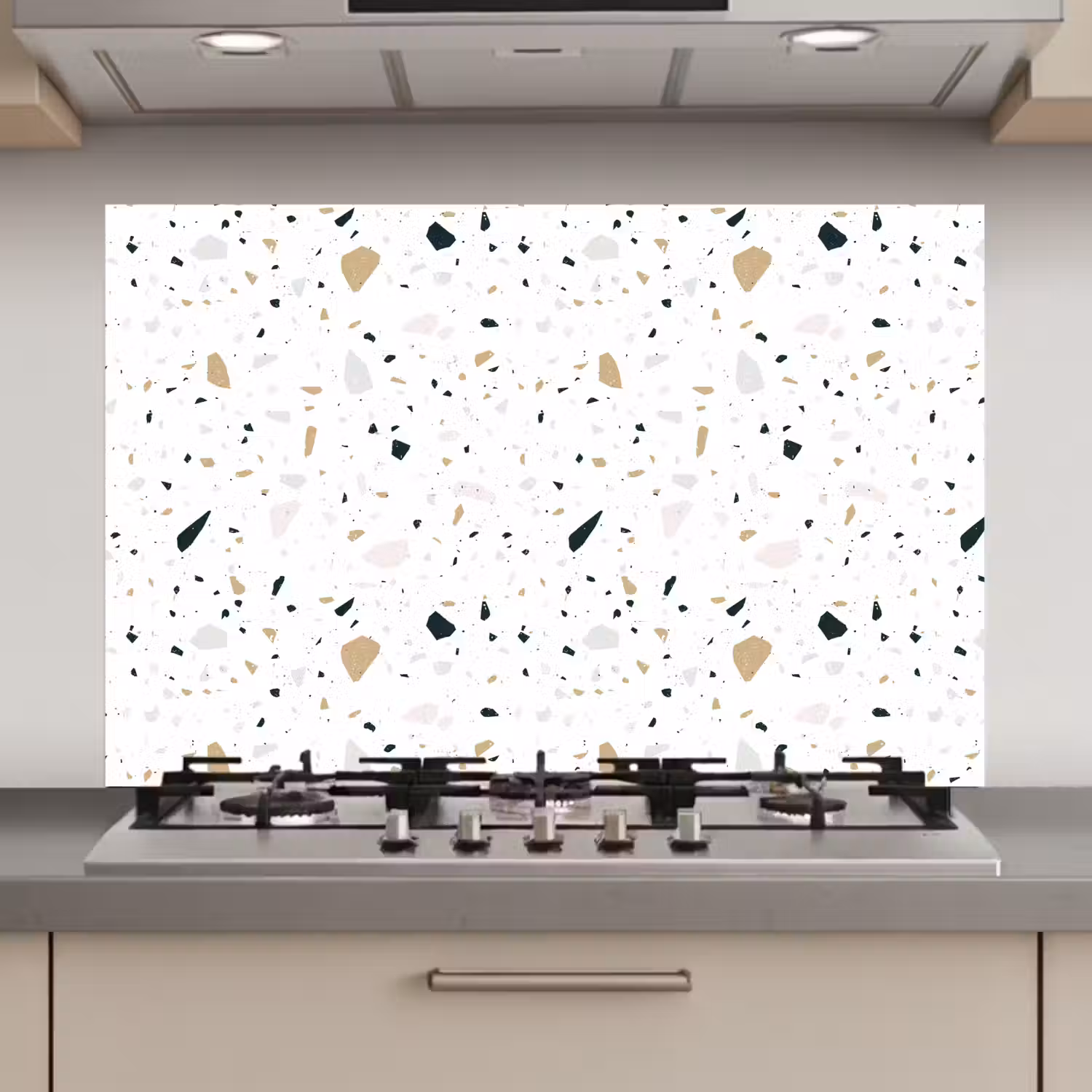 Terrazzo - Patroon - Wit - Neutraal keuken achterwand spatscherm klein 900 -3d_website