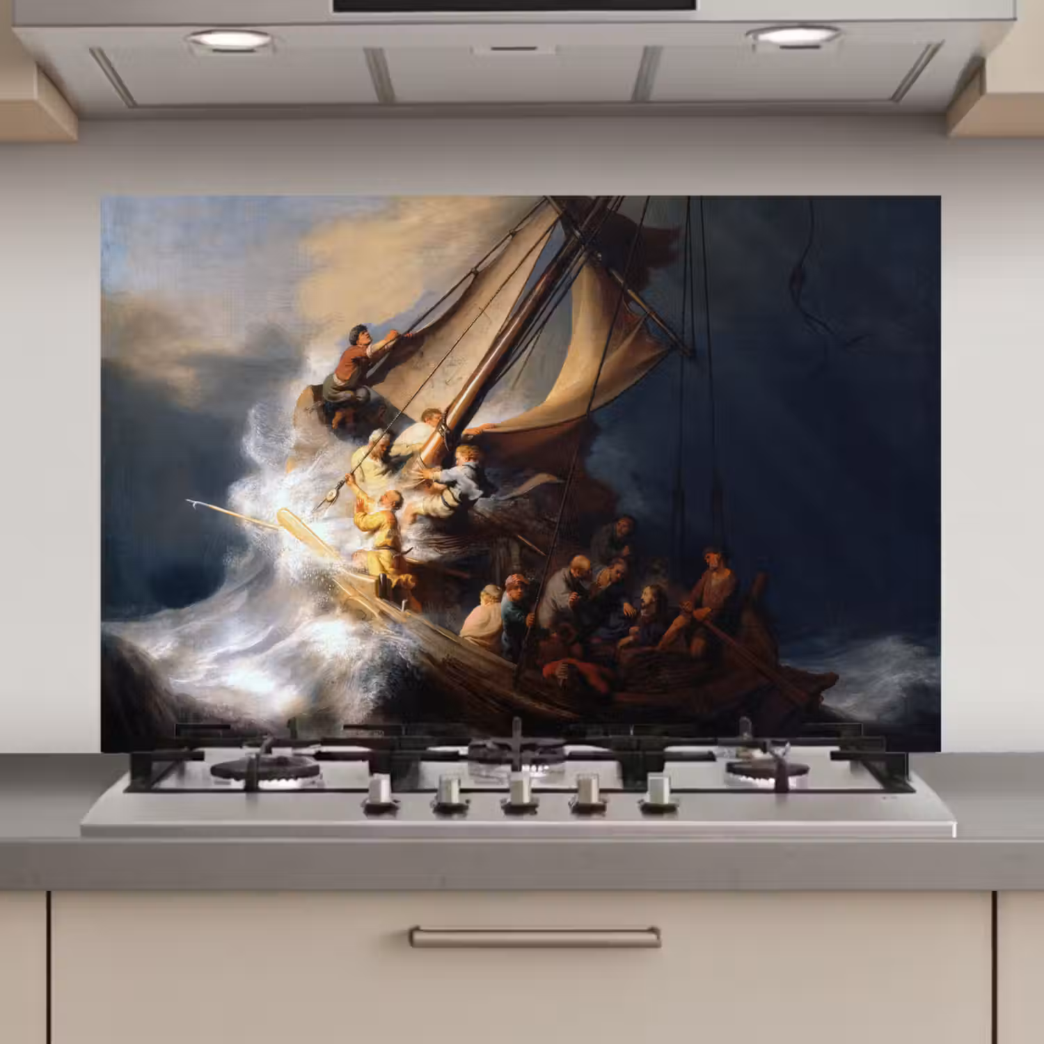 De storm op het meer van Galilea - Rembrandt van Rijn keuken achterwand spatscherm klein -3d_website