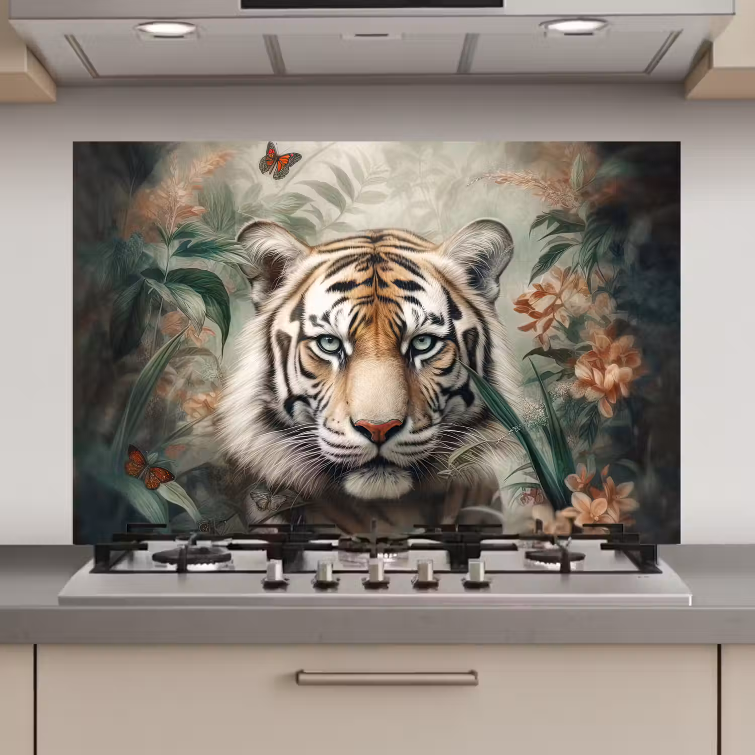 Tijger - Vlinders - Dieren - Jungle - Bloemen keuken achterwand spatscherm klein -3d_website