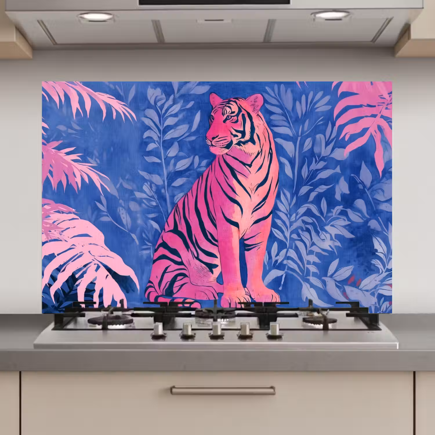 Tijger - Roze - Bladeren - Jungle keuken achterwand spatscherm klein -3d_website