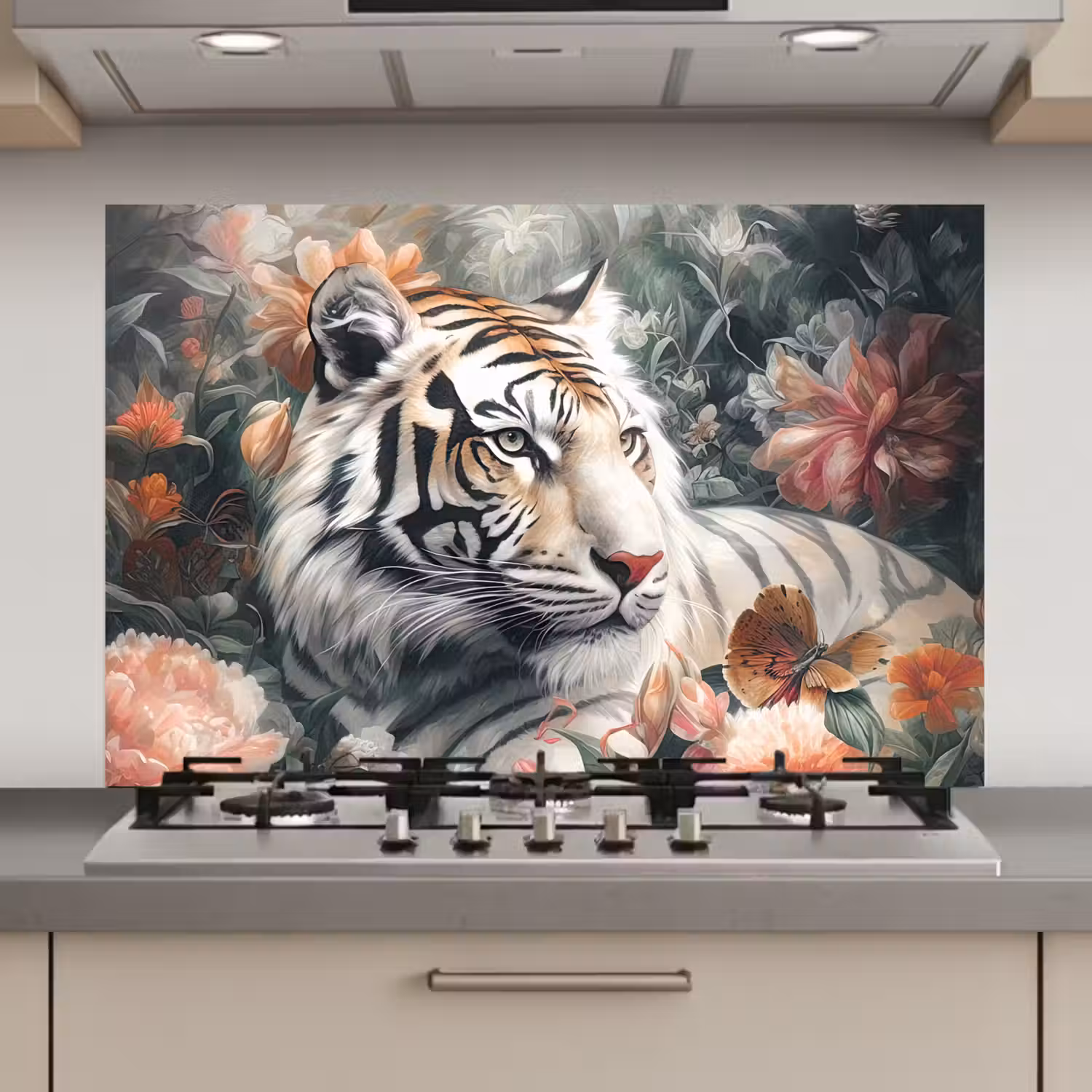 Tijger - Wilde dieren - Bloemen - Jungle keuken achterwand spatscherm klein -3d_website