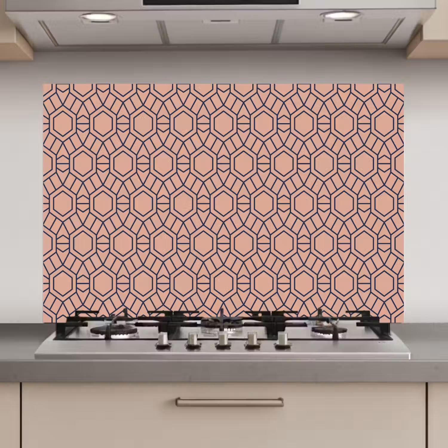 Strak - Patroon - Roze - Donkerblauw keuken achterwand spatscherm klein 900 -3d_website